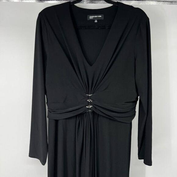 Jones New York Black V Neck Long Sleeve Dress - Picture 2 of 12
